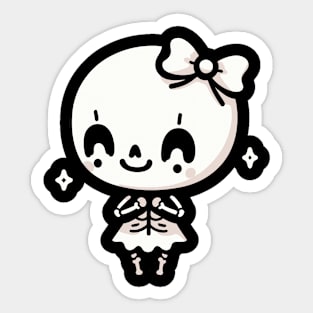 Cute Happy Skeleton Girl with a Bow | Halloween Design in Kawaii Style Sticker